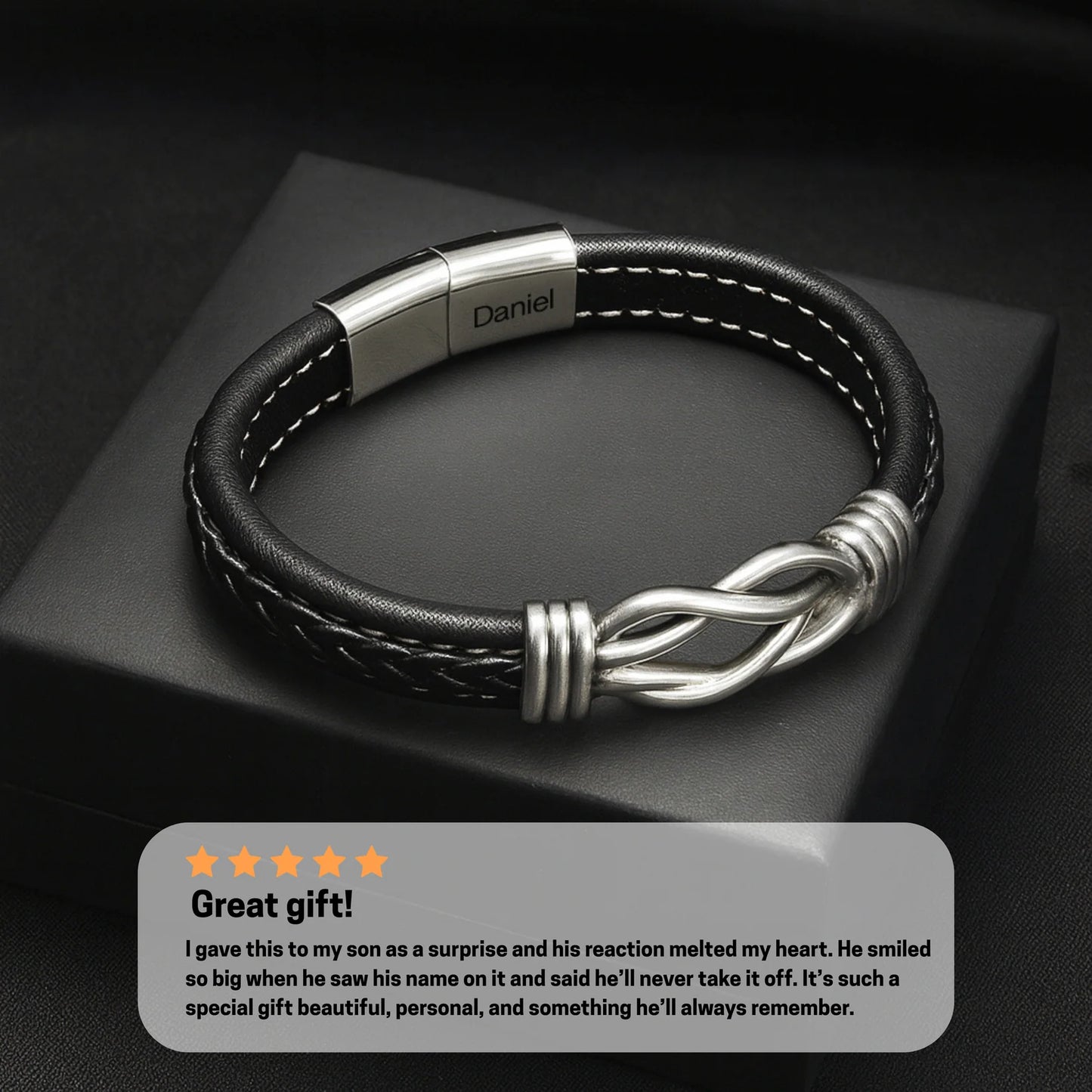 Son's Infinity Bracelet with Custom Engraving