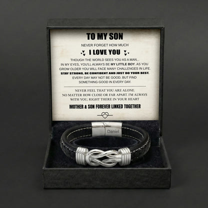 Son's Infinity Bracelet with Custom Engraving