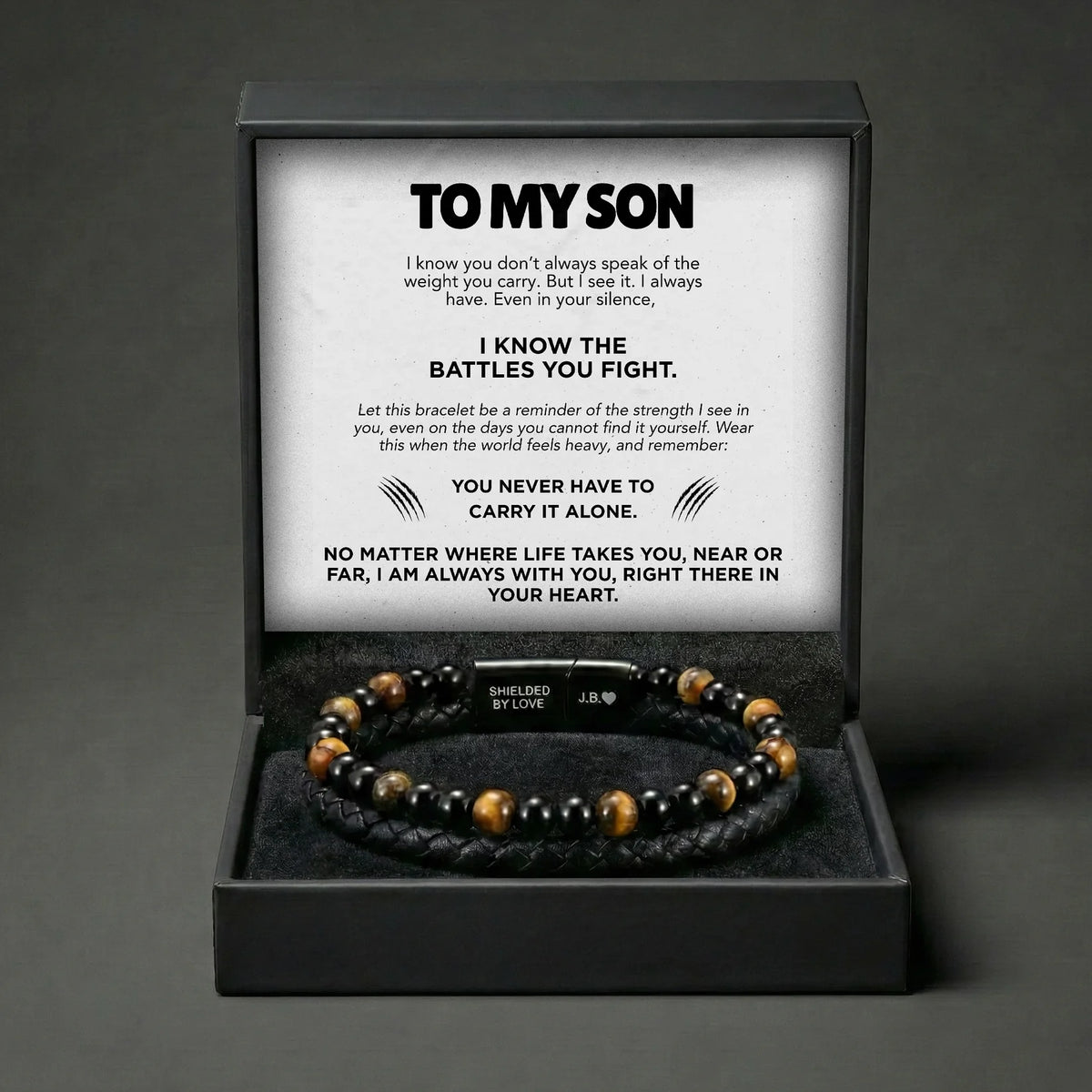 Engraved Tiger Eye Son Bracelet